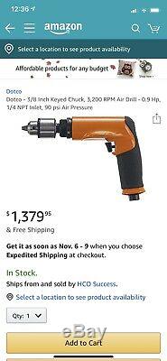 $1,400 Dotco Pistol Grip Air Pneumatic Drill I 14CFL94-51 2400 RPM E20