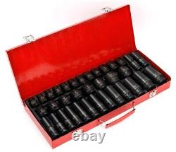 35 Pcs Sleeve Pneumatic 1/2 Thickened Wrench Tool Hexagonal Sleeve Set Car Tool