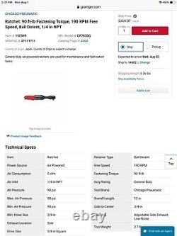 Chicago Pneumatic CP7830Q Air Powered Ratchet 3/8 Drive 90ftlb