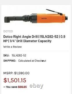 Dotco Pneumatic Right Angle Drill 15ln282-52 2170 RPM 1/4-28 Aircraft Tool