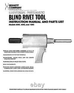 FABCO BENNETT 6000 Air Pneumatic Rivet Gun Riveter Blind Fastener Tool NICE