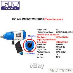 FIT 1/2 Pneumatic / Air Impact Wrench 1055 Nm with13 PCS Socket + H. D. T. Adapter