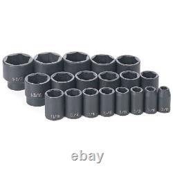 Grey Pneumatic 1/2 Drive Fractional Master Impact Socket Set, SAE, 19 Pieces