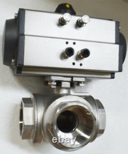 NPT 2'' Double Acting 3-way Ball valve Pneumatic Actuated Ball Valve Pumps Tool