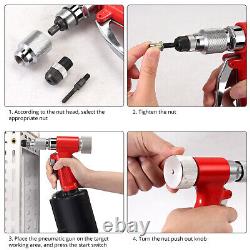 Pneumatic Air Hydraulic Pop Rivet Gun Riveter Riveting Tool with 100Pcs Rivet Nut