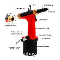 Pneumatic Pop Rivet Gun Kit, Air Riveter Tool Set for 3/32, 1/8, 5/32, 3/16 I