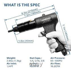 Pneumatic Rivet Nut Gun Air Rivet Nut Pull Setter Tool with 3 Size Quick Change