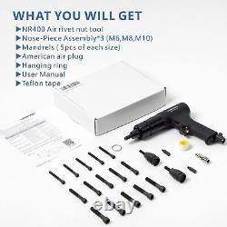 Pneumatic Rivet Nut Gun M6 & M8 & M10, Air Rivet Nut Pull Setter Tool with 3