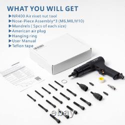 Pneumatic Rivet Nut Gun M6 & M8 & M10, Air Rivet Nut Pull Setter Tool with 3