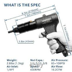 Pneumatic Rivet Nut Gun M6 & M8 & M10, Air Rivet Nut Pull Setter Tool with 3